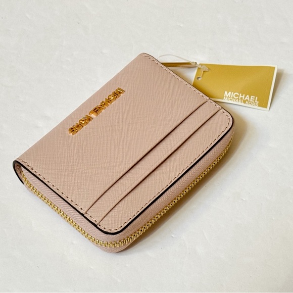 Michael Kors Jet Set Travel Card Case Zip Around Wallet Pink Powder Blush - Picture 6 of 11